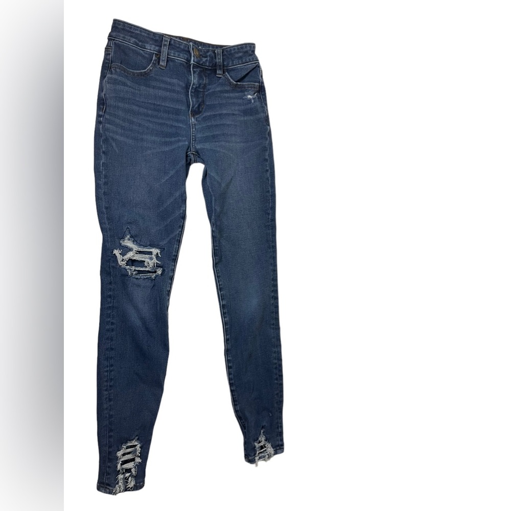 American Eagle Womens The Dream Jean Blue Distressed Hi Rise Jegging Sz 0‎